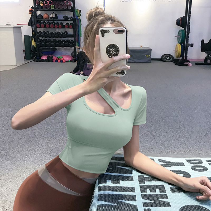 瑜伽服紧身弹性运动上衣薄款短袖