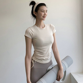 瑜伽服上衣薄款 T恤女夏 速干绑带抽绳健身服弹力紧身显瘦运动短袖