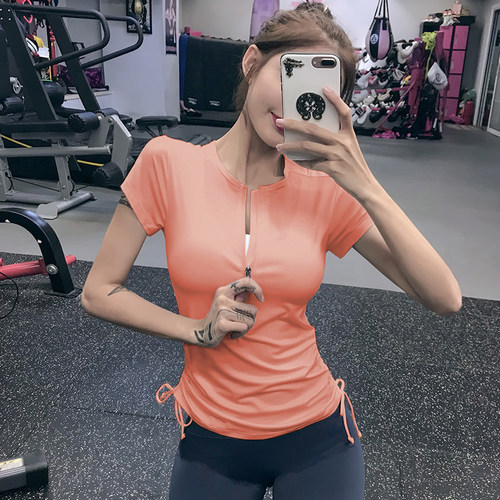 健身衣半拉链抽绳短袖薄款