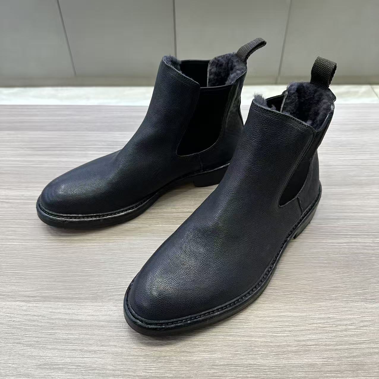 羊驼皮切尔西靴男商务休闲羊毛靴