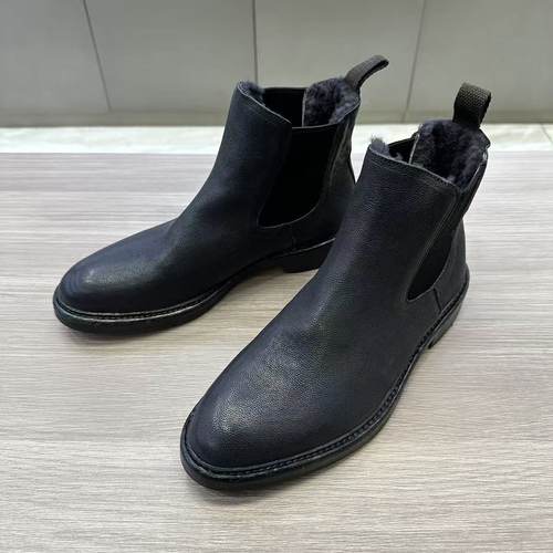 羊驼皮切尔西靴男商务休闲羊毛靴