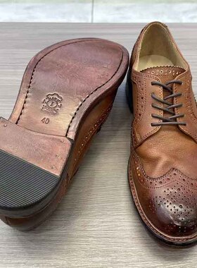 狠货 重工牛皮水洗工艺商务休闲皮鞋男布洛克雕花缝制上线单鞋
