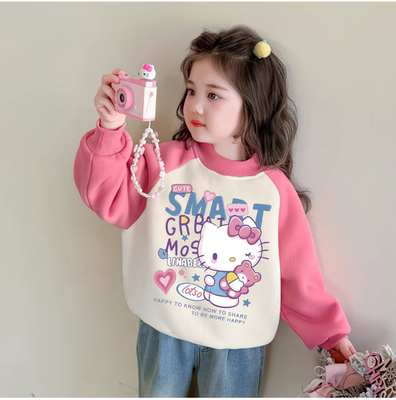 女童卡通KT猫蝴蝶结加绒卫衣