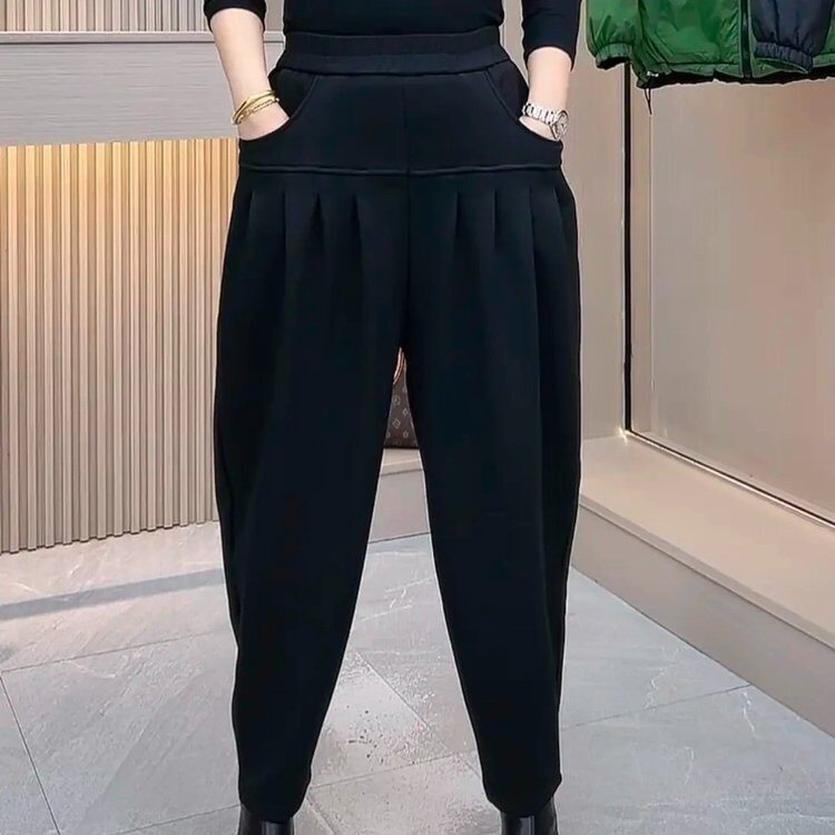 2026春夏秋时尚休闲小脚裤高腰宽松遮肉百搭褶皱薄款哈伦裤女垮裤