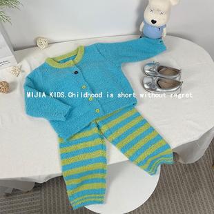 儿童睡衣秋冬新款男童女童保暖珊瑚绒家居服宝宝半边绒上衣裤子