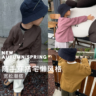26春秋新款 宽松轮廓肌理外套圆领上衣 儿童外套日系绗缝幼儿园开衫