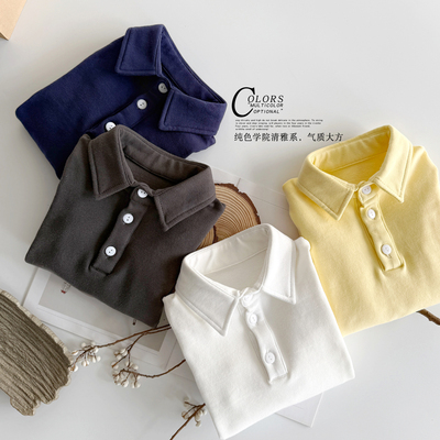 男童纯色内搭衬衫秋冬加厚儿童POLO衫童装翻领上衣纯棉打底衫校服