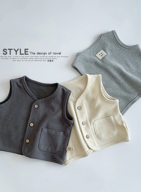 韩版儿童马甲针织背心2026新款春秋宝宝马夹男女坎肩洋气纯色上衣