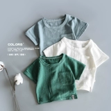 Японская ретро детская хлопковая тонкая футболка, летняя бамбуковая рубашка, из хлопка и льна, короткий рукав