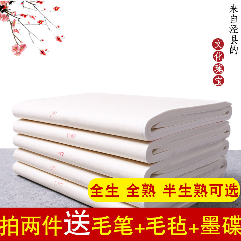 半生半熟书画练习纸书法练字专用纸初学者毛笔字工笔画国画美术专用四尺四开对开整张对开国画写意专用书画纸