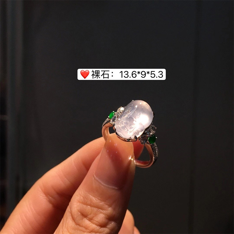定制花翡翠HuaJade天然缅甸A货翡翠玻璃冰种貔貅戒指送礼女士手饰