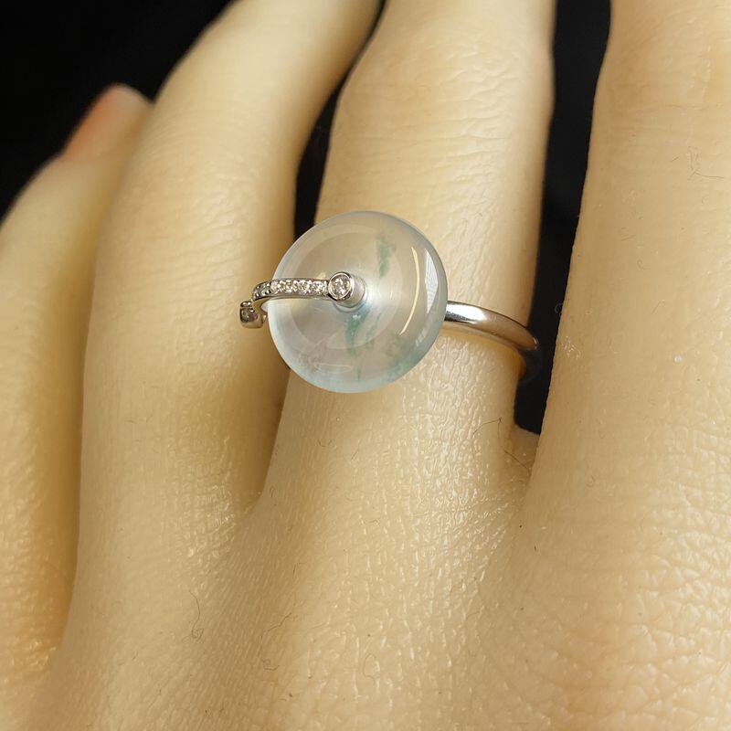 定制花翡翠天然缅甸A货高冰飘花平安扣戒指时尚送礼女士手饰