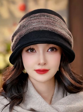 布塔针织羊毛帽子女秋冬羊绒显脸小帽子包头帽护耳帽堆堆帽PT8036