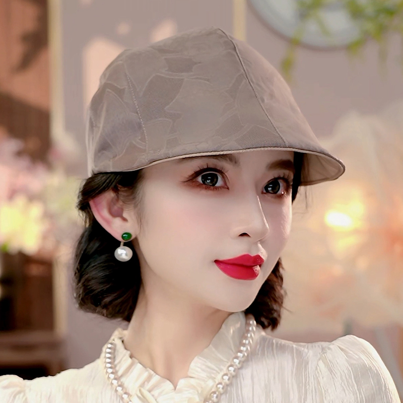 布塔香云纱花罗前进帽桑蚕丝遮阳帽防晒帽透气帽百搭女时尚鸭舌帽