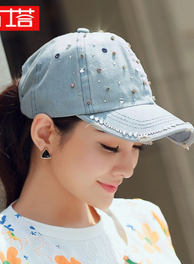 牛仔帽女水洗鸭舌帽女韩版百搭适合脸大显脸小女士春秋时尚棒球帽