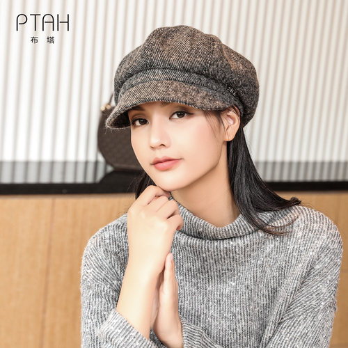 布塔羊毛呢帽女鸭舌画家帽贝雷帽
