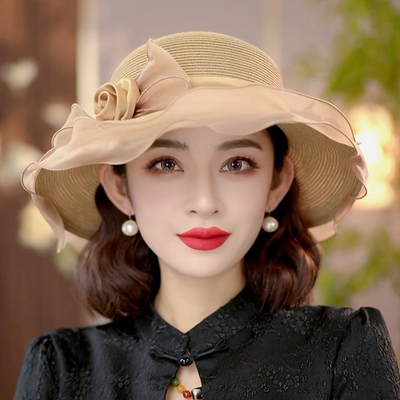 布塔春夏季防晒遮阳帽女士出游草帽时尚优雅太阳帽海边户外沙滩帽