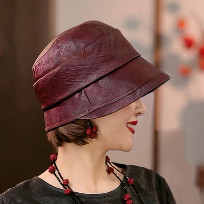 桑蚕丝香云纱赫本帽女士秋冬