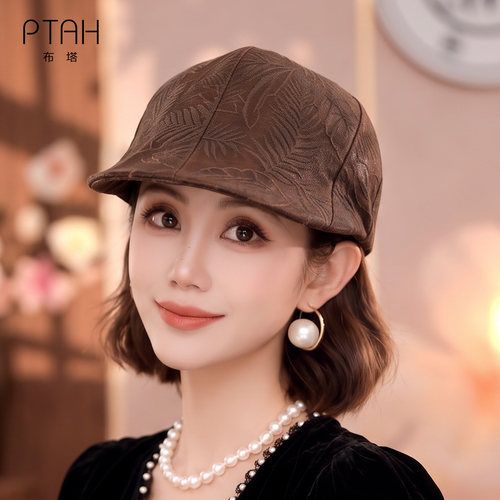 布塔桑蚕丝锦油绸前进帽女复古真丝花纹秋日百搭鸭舌帽时尚PT7017