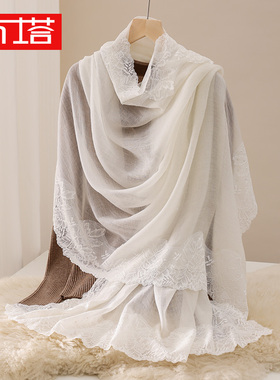 布塔绣花羊毛围巾女刺绣薄款190*80保暖披肩两用高级感PT25Q204