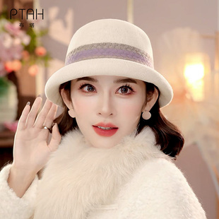 布塔渔夫帽子女秋冬新款 羊毛呢礼帽高级感显脸小帽子盆帽PT8040