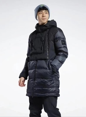 Reebok锐步男子户外机能风中长款休闲运动保暖羽绒服GU5756GR8944