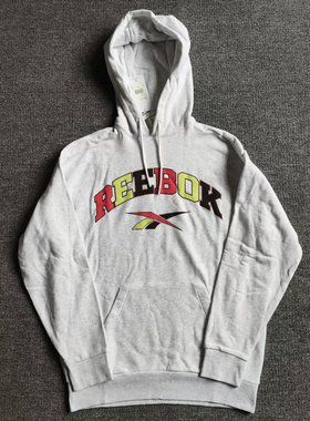 REEBOK锐步男经典印花LOGO纯棉毛圈连帽套头卫衣帽衫GJ5848GP2442