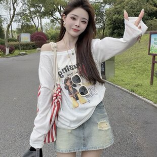 晓溪服饰新款夏季纯欲风卡通印花设计感显瘦长袖T恤120