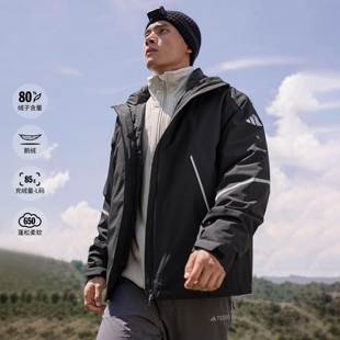 阿迪达斯户外中性户外防水透湿三合一650蓬鹅绒内胆冲锋衣 80绒子