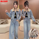 女短款 2025冬新款 洋气显瘦牛仔两件套服 牛仔加绒加厚套装 网红新款