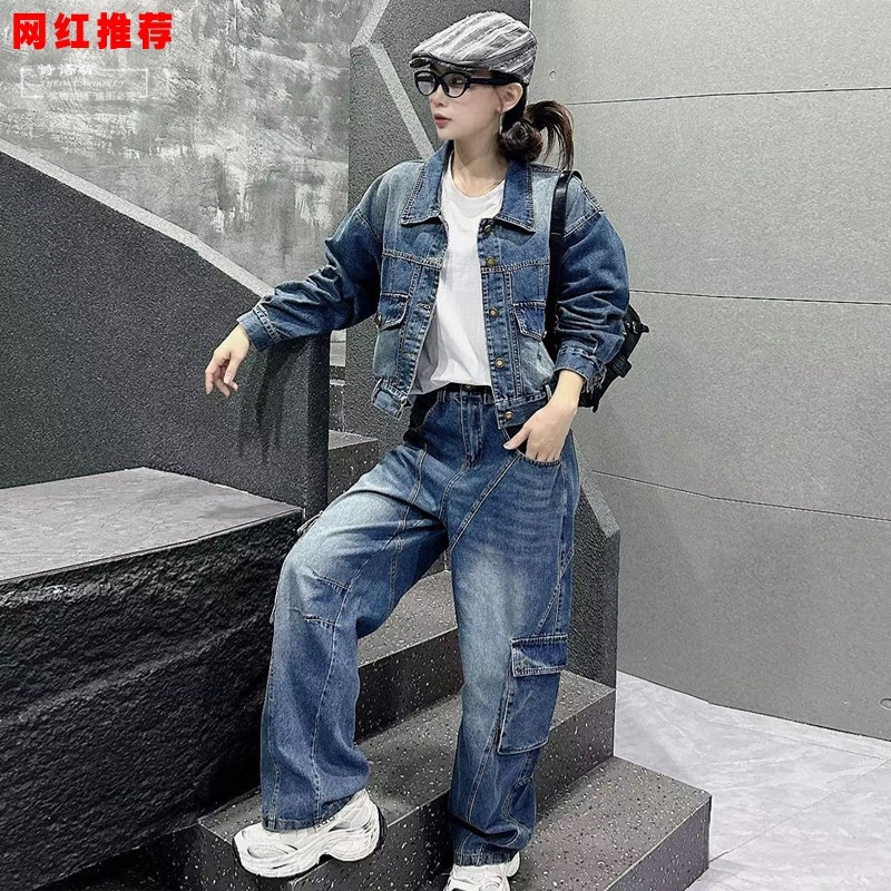 休闲运动套装女春秋新款宽松显瘦洋气时尚牛仔短外套牛仔裤两件套,女装/女士精品,休闲运动套装,淘宝优惠券,粉丝福利购,淘宝优惠卷