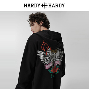 专柜同款 HARDY HARDY烫钻翅膀玫瑰休闲连帽开衫卫衣外套男女同款