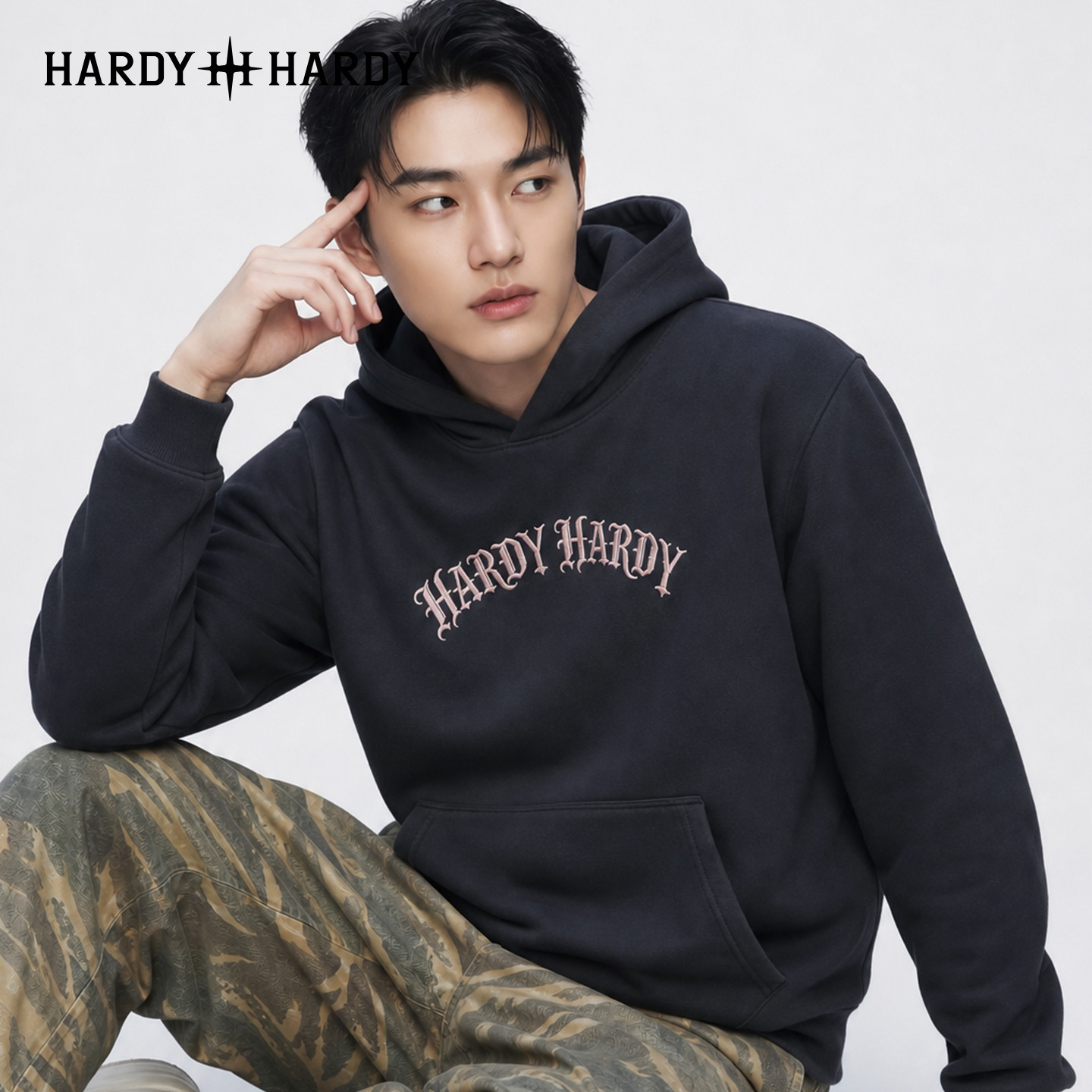 HARDY HARDY潮牌重工刺绣哥特字母连帽卫衣男女宽松高街情侣外套