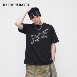 HARDY HARD潮牌美式复古重磅纯棉T恤立体热转印印花百搭圆领短袖