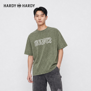 HARDY HARDY潮牌夏季重工烫印短袖T恤复古做旧男女同款百搭打底衫