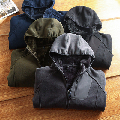 加绒加厚一体绒连帽保暖抓绒衣