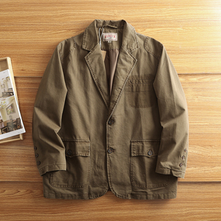 全棉复古水洗美式 阿美咔叽西装 休闲工装 大码 西服 男外套宽松阔版