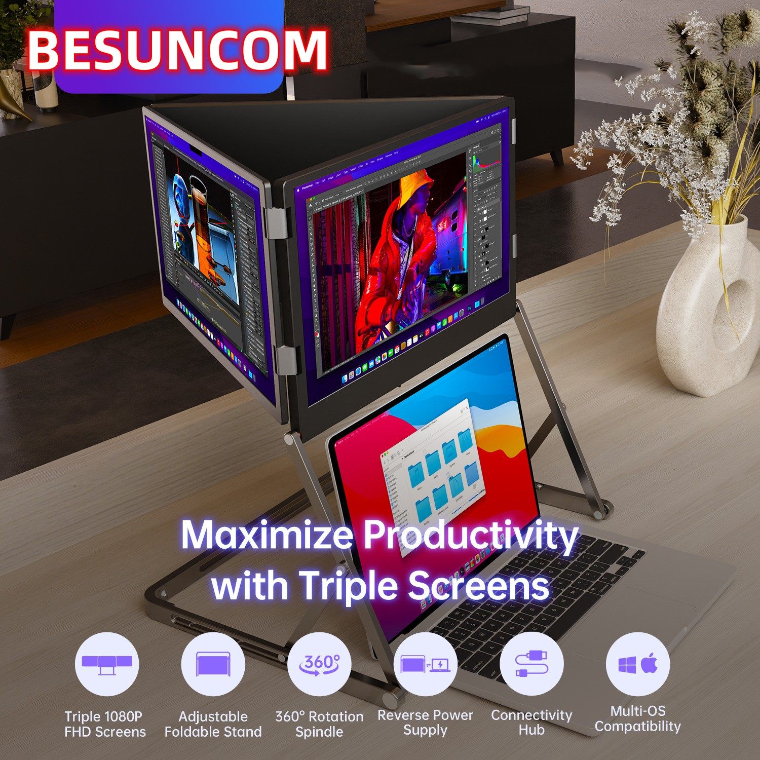 15.6英寸笔记本扩展屏幕便携式显示器电脑分屏三屏折叠拓展四屏多