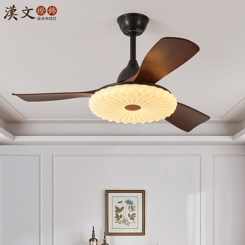 风扇灯客厅餐厅新款中古吊扇灯一体吊灯美式复古静音卧室电扇灯具