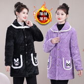 冬季 外穿 加厚棉袄休闲妈妈宽松罩衣女装 女装 加绒棉衣居家上衣时尚