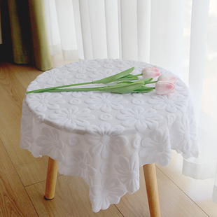 桌布ins装饰飘窗小桌子圆桌蕾丝桌布白色茶几冰箱床头柜防尘盖布