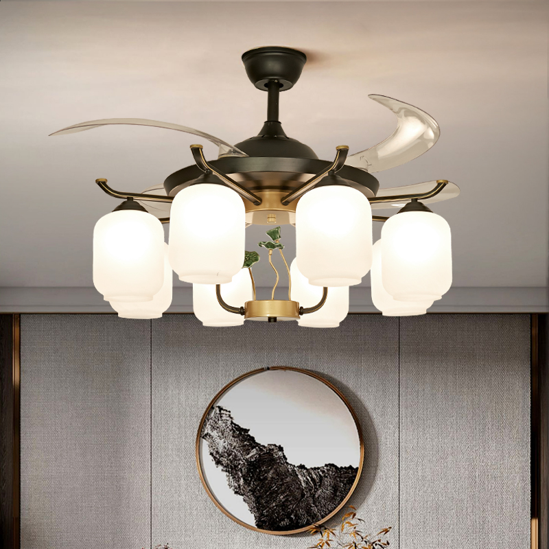 新中式吊扇灯中国风客厅风扇吊灯禅意隐形一体餐厅电扇灯2025新款