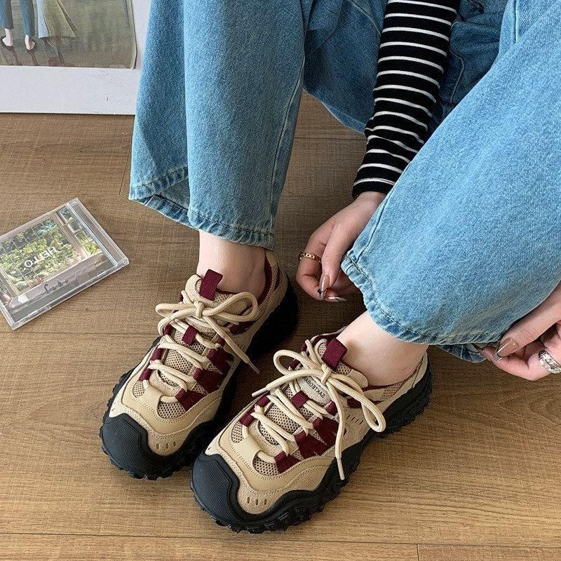 女鞋登山鞋户外超火网面潮老爹复古鞋子百搭小众丑萌ins首谷厚底