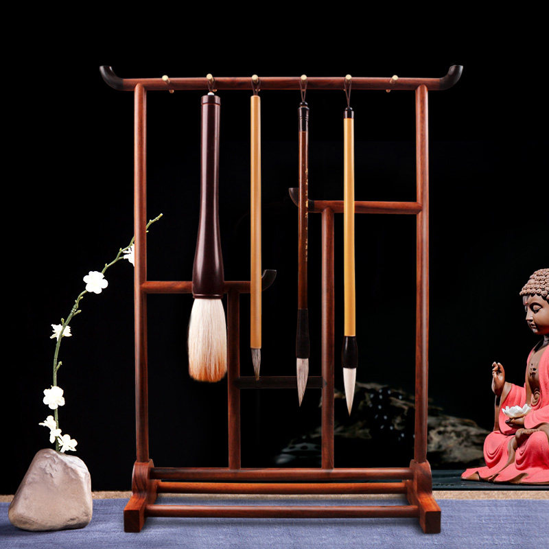 实木毛笔架笔挂简约中式 12 挂 酸枝木红木毛笔展示架笔搁龙头文房四宝书法用品摆件