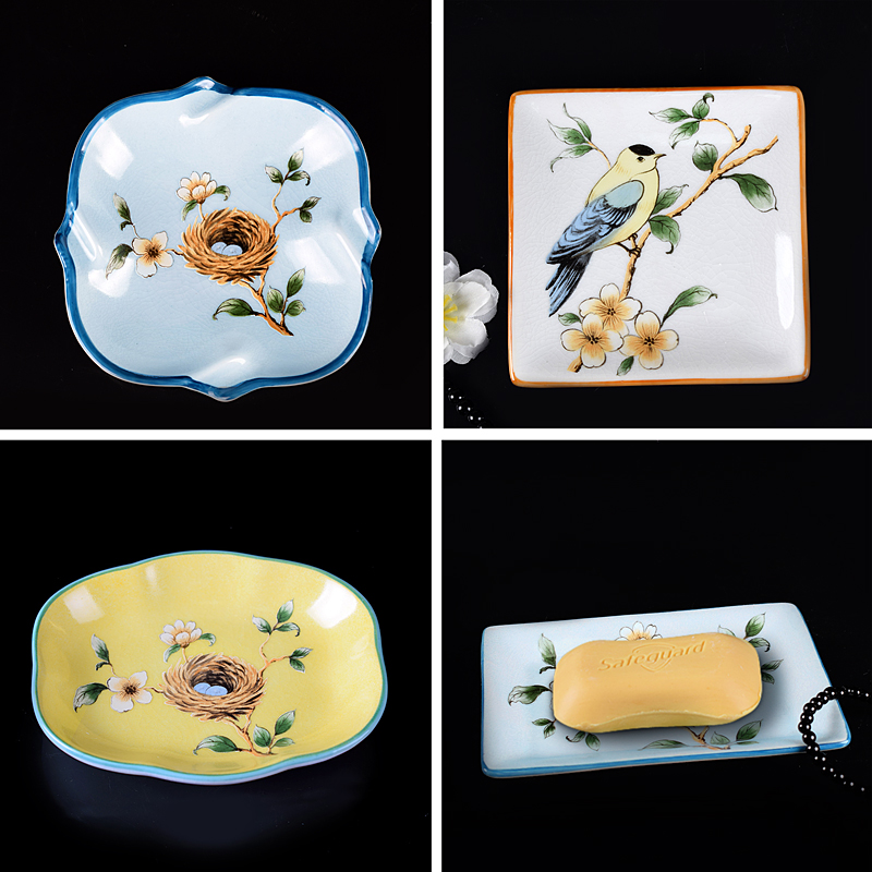 美式创意新款陶瓷浴室花鸟肥皂盒卫生间家用香皂盒个性香皂置物架
