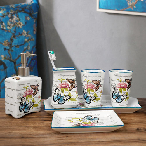 欧式陶瓷洗漱牙刷杯漱口杯套装家用北欧ins卫生间刷牙杯套件5件套