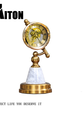 复古机械座钟轻奢风电镀金属摆件