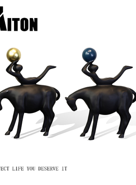 现代新中式摆件牧马人雕塑样板房酒店玄关书房骑马人客厅家居饰品