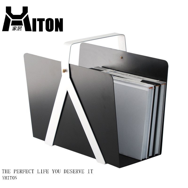 北欧简约现代黑白色金属创意书架样板间桌面铁艺杂志架装饰摆件