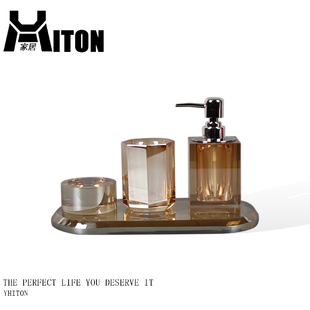 现代欧式轻奢炫彩水晶卫浴乳液瓶口杯储物罐摆件样板间浴室装饰品